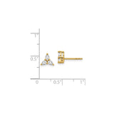 14k Yellow Gold Trinity Stud Earrings with Three Marquise Cut Diamonds, Triangle Design