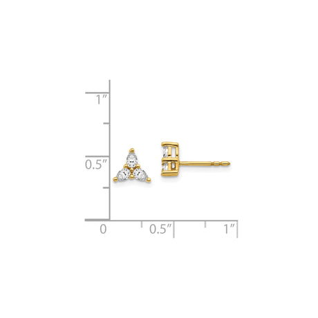 14k Yellow Gold Trinity Stud Earrings with Three Marquise Cut Diamonds, Triangle Design