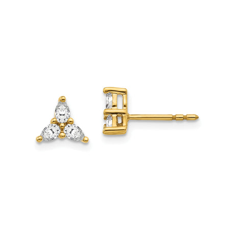 14k Yellow Gold Trinity Stud Earrings with Three Marquise Cut Diamonds, Triangle Design