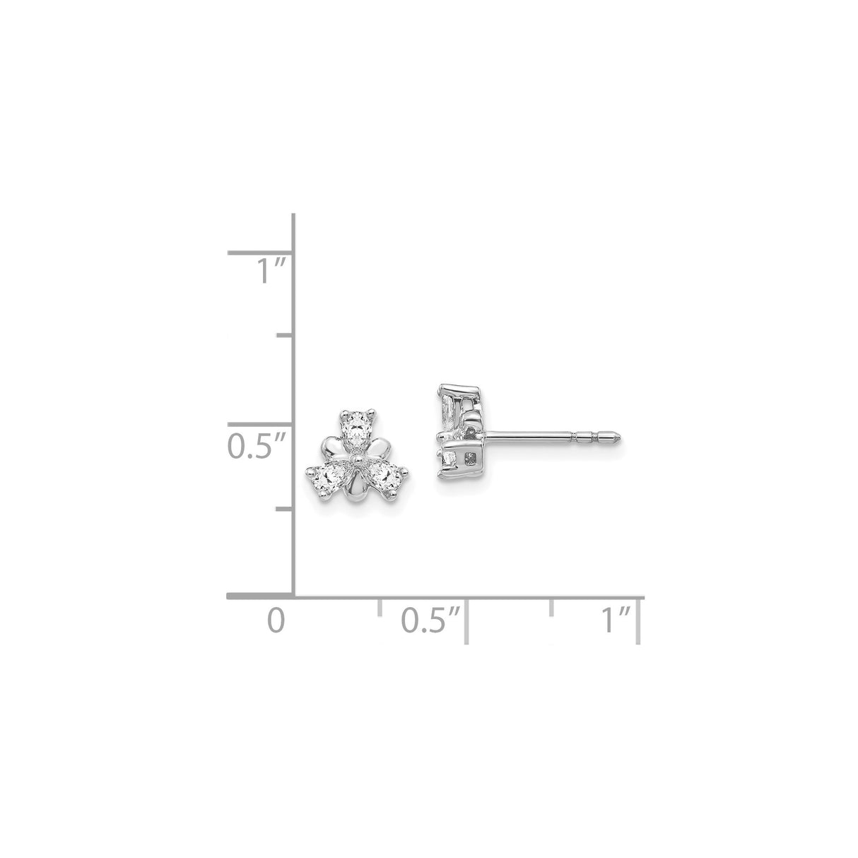 14k White Gold Stud Earrings with Diamond, Three Leaf Clover Design, Nature Inspired Jewelry