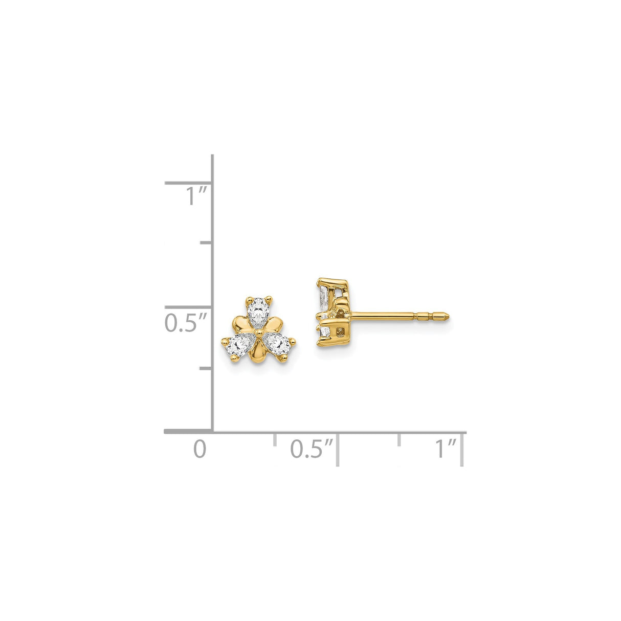 14k Yellow Gold Flower Stud Earrings with Diamond Marquise Petal Design