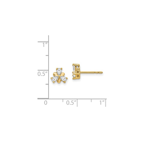 14k Yellow Gold Flower Stud Earrings with Diamond Marquise Petal Design