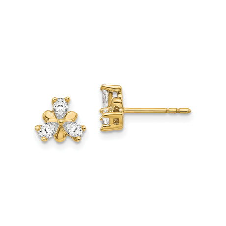 14k Yellow Gold Flower Stud Earrings with Diamond Marquise Petal Design
