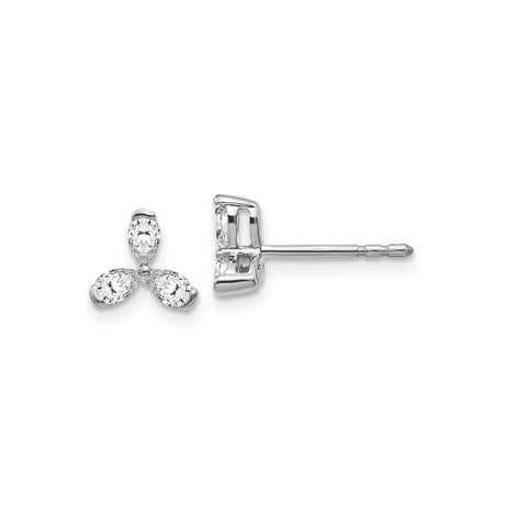 14k White Gold Stud Earrings with Pear-Shaped Cubic Zirconia Three-Stone Cluster Design
