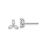14k White Gold Stud Earrings with Cubic Zirconia, Trinity Leaf Motif, Minimalist Design