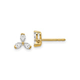 14k Yellow Gold Stud Earrings with Pear Shaped Diamonds, Floral Three Stone Cluster Design