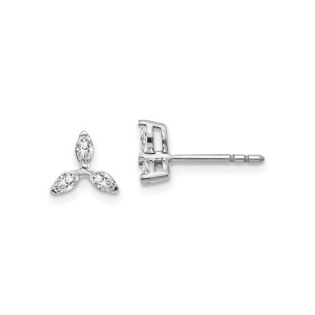 14k White Gold Trinity Leaf Diamond Stud Earrings, Triquetra Celtic Design