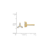 14k Yellow Gold Trinity Stud Earrings with Marquise Cut Diamond, Three Leaf Design