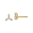 14k Yellow Gold Trinity Stud Earrings with Marquise Cut Diamond, Three Leaf Design