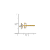 14k Yellow Gold Stud Earrings with Diamond, Three Leaf Floral Design, Botanical Style