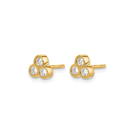 10k Yellow Gold Trinity Stud Earrings with Cubic Zirconia, Tri-Cluster Design for Women