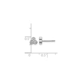 14k White Gold Stud Earrings with Three Round Diamonds in Triangular Bezel Setting