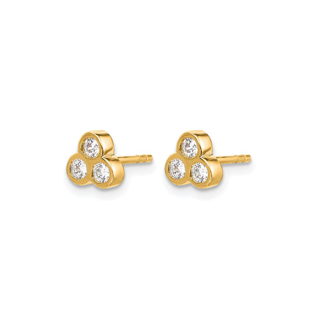 14k Yellow Gold Stud Earrings with Triple Diamond Cluster in Clover Design