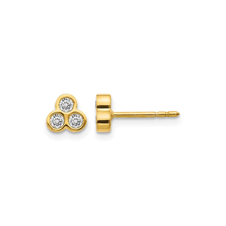 14k Yellow Gold Stud Earrings with Triple Diamond Cluster in Clover Design