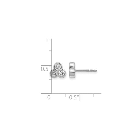 14k White Gold Stud Earrings with Trio Round Cut Diamonds in Cluster Setting