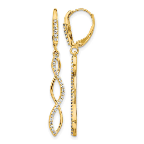 14k Yellow Gold Infinity Dangle Earrings with Diamond Accents and Twist Design
