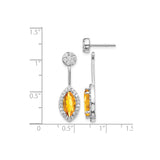 14k White Gold Drop Earrings with Marquise Cut Citrine and Diamond Accents, Halo Design