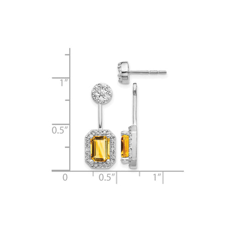 14k White Gold Dangle Earrings with Rectangle Citrine and Diamond Accents