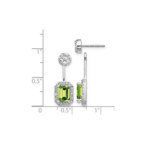 14k White Gold Dangle Earrings with Peridot and Diamond Halo Accents