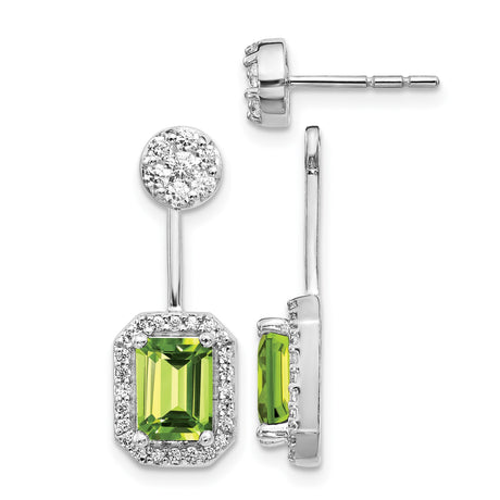 14k White Gold Dangle Earrings with Peridot and Diamond Halo Accents