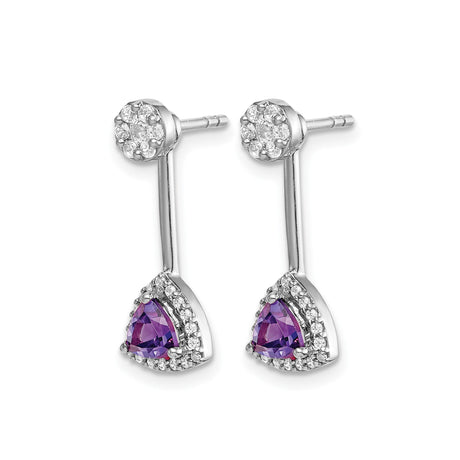 14k White Gold Dangle Earrings with Trillion Cut Amethyst and Diamond Accents