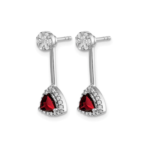14k White Gold Dangle Earrings with Garnet Drop and Diamond Accents