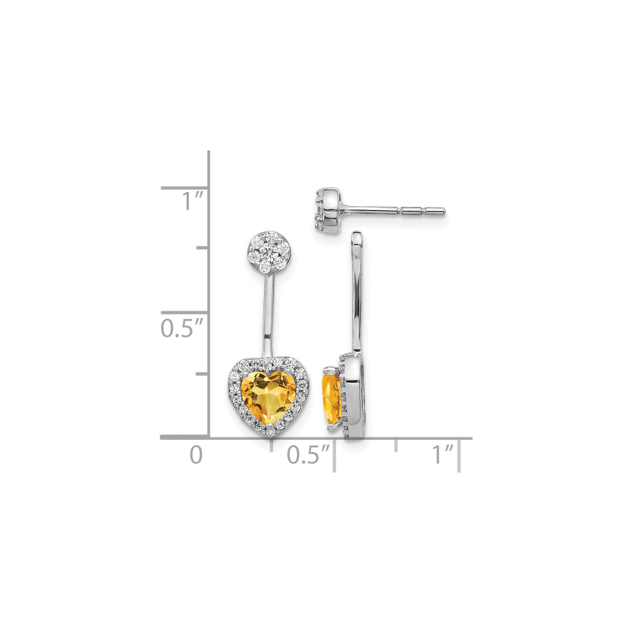 14k White Gold Dangle Earrings with Heart-Shaped Citrine and Diamond Accents