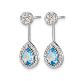 14k White Gold Dangle Earrings with Pear Shaped Swiss Blue Topaz and Diamond Halo Drops