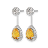 14k White Gold Drop Earrings with Pear Shaped Citrine and Pavé Diamonds