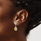 14k White Gold Drop Earrings with Pear Shaped Citrine and Pavé Diamonds