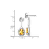 14k White Gold Drop Earrings with Pear Shaped Citrine and Pavé Diamonds