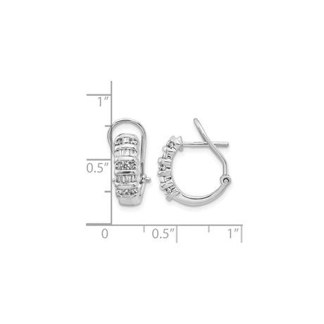 14k White Gold Hoop Earrings with Channel Set Round and Baguette Diamonds