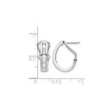 14k White Gold Hoop Earrings with Vertical Baguette Cut Channel Set Diamonds, Huggie Style