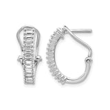 14k White Gold Hoop Earrings with Diamond Baguette Stones, Channel Set, Omega Back