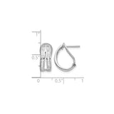 14k White Gold Hoop Earrings with Channel Set Baguette Diamonds, Crossover Style, Omega Back Closure