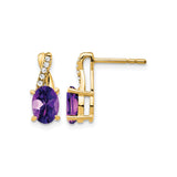 10k Yellow Gold Stud Earrings with Oval Amethyst, Twist Design, Cubic Zirconia Accents