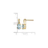 10k Yellow Gold Oval Stud Earrings with Aquamarine, Diamond Accents, Twisted Design