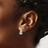 14k White Gold Earrings with Oval Aquamarine and Diamond, Curved Design Studs for Women