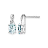 14k White Gold Earrings with Oval Aquamarine and Diamond, Curved Design Studs for Women