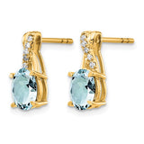 14k Yellow Gold Stud Earrings with Aquamarine and Diamond, Twisted Design for Women