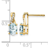 14k Yellow Gold Stud Earrings with Aquamarine and Diamond, Twisted Design for Women