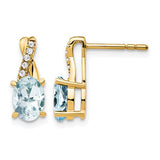 14k Yellow Gold Stud Earrings with Aquamarine and Diamond, Twisted Design for Women