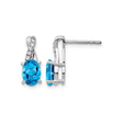14k White Gold Stud Earrings with Swiss Blue Topaz and Diamond Accents, Oval Cut Minimalist Design