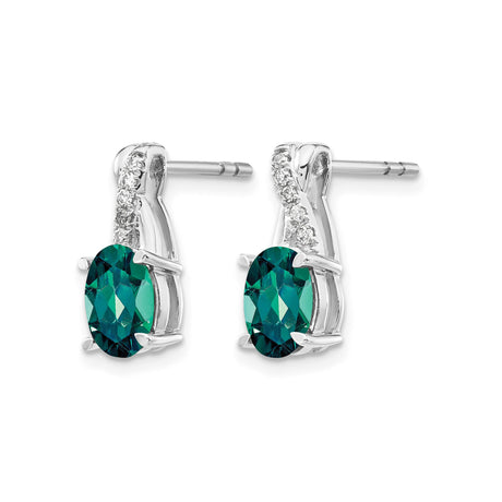 14k White Gold Stud Earrings with Created Alexandrite and Diamond Accents, X-Shape Ribbon Design