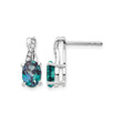 14k White Gold Stud Earrings with Created Alexandrite and Diamond Accents, X-Shape Ribbon Design