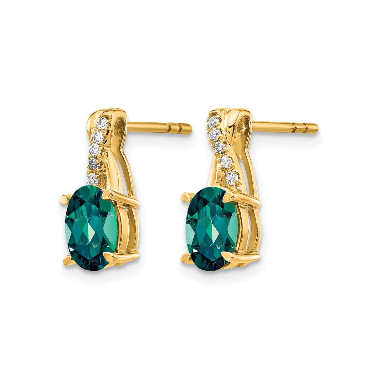 14k Yellow Gold Drop Earrings with Oval Created Alexandrite and Diamond Accents, Twist Design