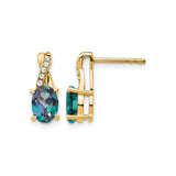 14k Yellow Gold Drop Earrings with Oval Created Alexandrite and Diamond Accents, Twist Design