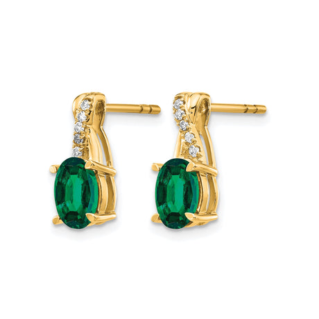 10k Yellow Gold Stud Earrings with Created Emerald and Crossover Design Featuring Cubic Zirconia