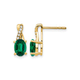 10k Yellow Gold Stud Earrings with Created Emerald and Crossover Design Featuring Cubic Zirconia