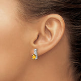 14k White Gold Stud Earrings with Oval Citrine and Diamond Accents, Twisted Design